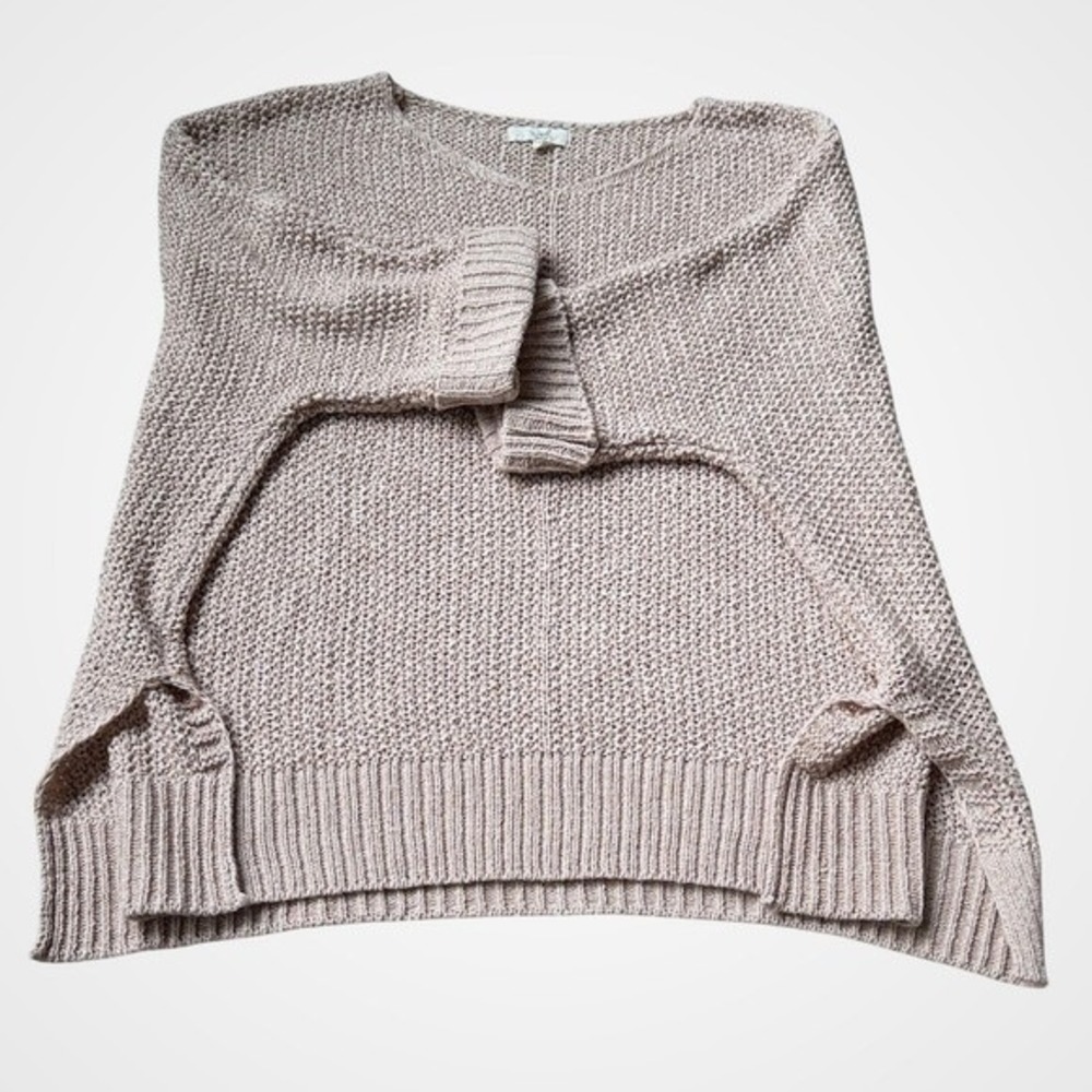 Easel Los Angeles Tan Knit V Neck Oversized Pullover Sweater Top S Neutral - Picture 6 of 9